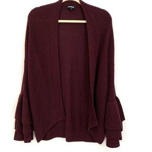 EXPRESS WINE RUFFLE SLEEVE CARDIGAN